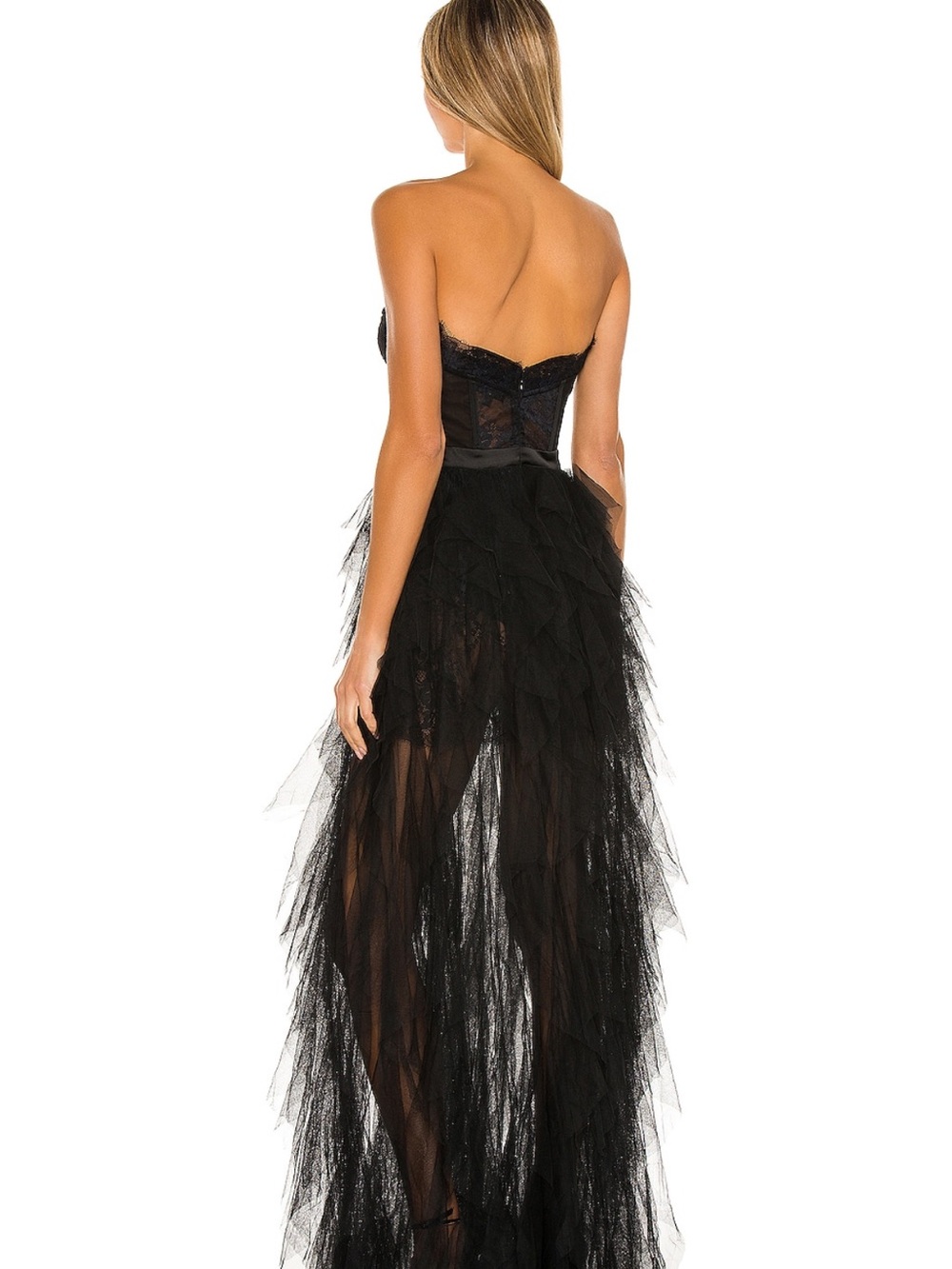For Love & Lemons Black Strapless Lace Bustier High-Low Tulle Gown - Picture 2 of 2